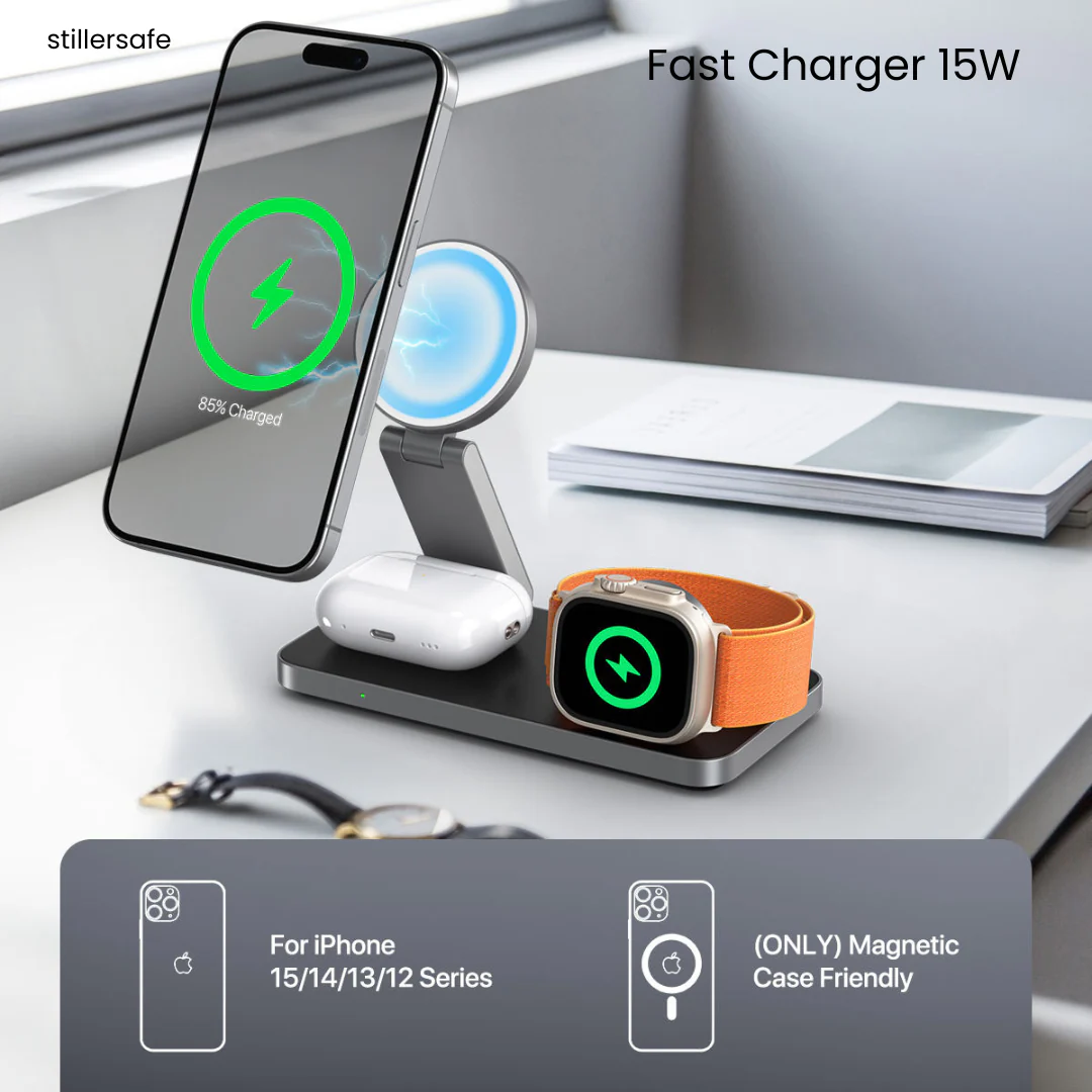 3-in-1 Foldable MagSafe Charger Stand for iPhone 12–17, Apple Watch & AirPods Pro - Image 8
