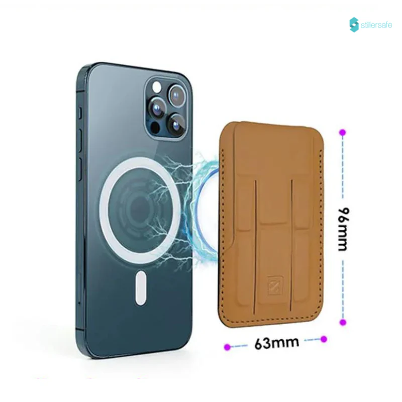 PU Leather Magnetic Card Holder - Foldable 3 Way Phone Stand - Image 4